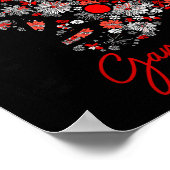 花柄フットボールゲームデイガーリーチームスリットブラックレッド ポスター (角)