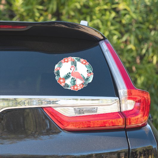 花柄フラミンゴ ピースサイン かわいい ピンク シール (車体側面)