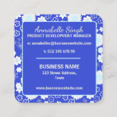 花柄フラワーズブルービジネスカンパニーロゴ スクエア名刺 (正面)