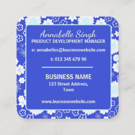 花柄フラワーズブルービジネスカンパニーロゴ スクエア名刺