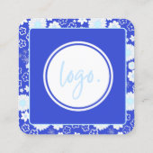 花柄フラワーズブルービジネスカンパニーロゴ スクエア名刺 (裏面)