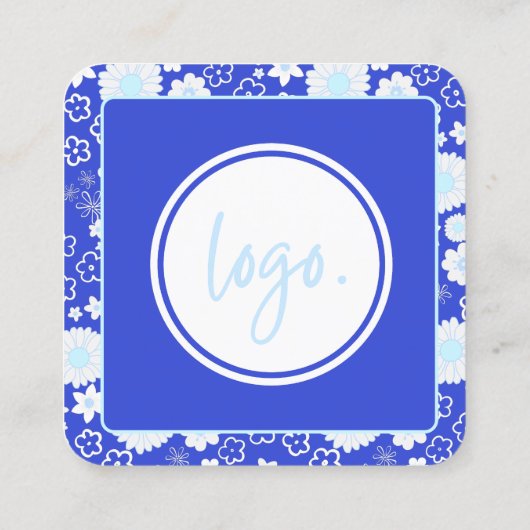 花柄フラワーズブルービジネスカンパニーロゴ スクエア名刺 (裏面)