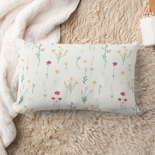 花柄フラワー開花13" x 21" ランバークッション (ブランケット)