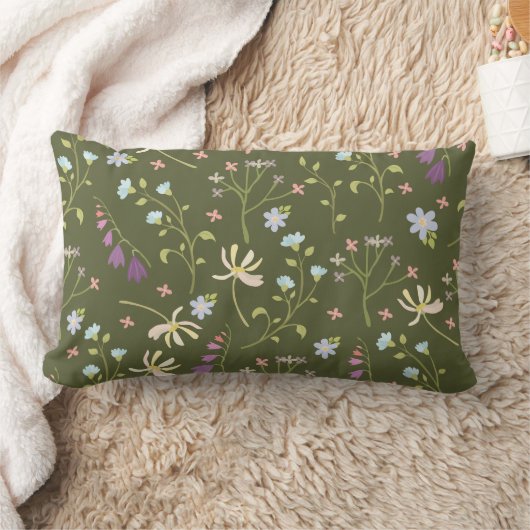 花柄フラワー開花13" x 21" ランバークッション (ブランケット)