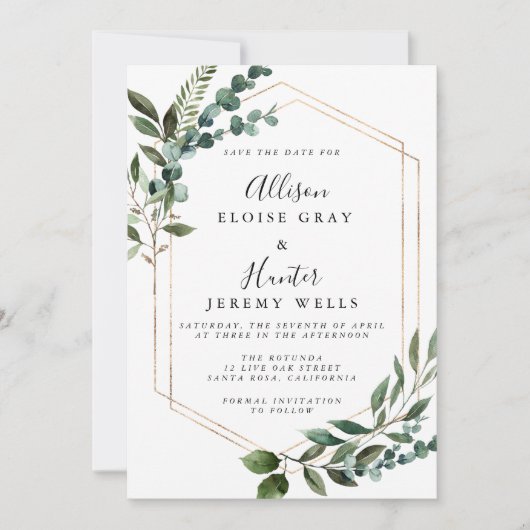 花柄フレームのSave the Date招待状 招待状 (正面)