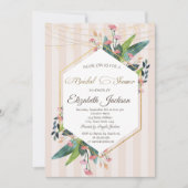 花柄フレーム ストライプ 結婚前お茶会 招待状 (正面)