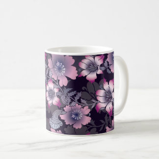 花柄ブラックバックグランド植物植物 コーヒーマグカップ