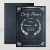 花柄ブラックボード ベビーシャワー招待状（男の子） 招待状 (正面/裏面)