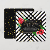 花柄ブラック＆ホワイトの招待状 招待状 (正面/裏面)