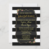 花柄ブラック＆ホワイトストライプのリハーサルディナー招待状 招待状 (正面)