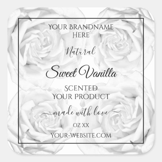 花柄ブラック＆ホワイト製品パッケージラベル スクエアシール (正面)