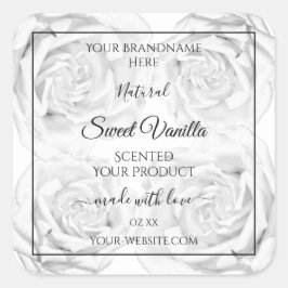 花柄ブラック＆ホワイト製品パッケージラベル スクエアシール