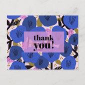 花柄ブルーありがとうはがき ポストカード (正面)