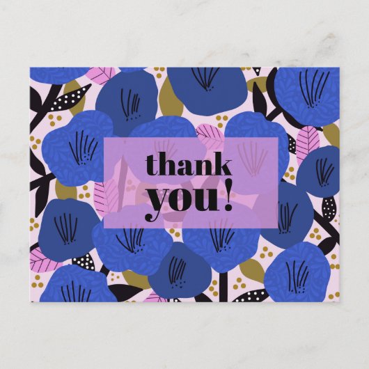 花柄ブルーありがとうはがき ポストカード (正面)