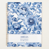 花柄ブルーのチャイナアート フラワーのカスタムブライズメイド プランナー手帳 (正面)