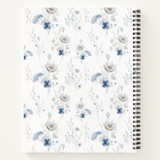 花柄ブルーのワイルドフラワー パーソナライズド レシピ ノートブック (裏面)