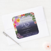 花柄ブルーの商品パッケージラベル モノグラムロゴ スクエアシール (封筒)