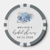 花柄ブルーシルバー ブライダルシャワープレゼント ポーカーチップ (正面)