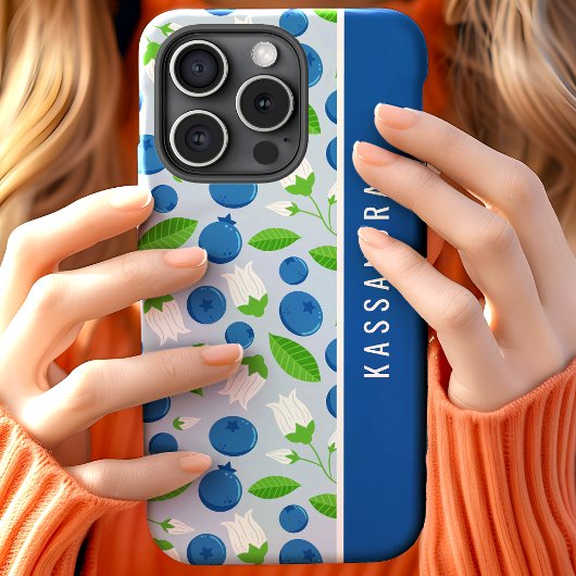 花柄ブルーベリーカスタム名前 Case-Mate iPhoneケース