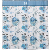 花柄ブルーモノグラ縁どム シャワーカーテン (正面)