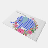 花柄ブルー象の玄関マット ドアマット (アングル)