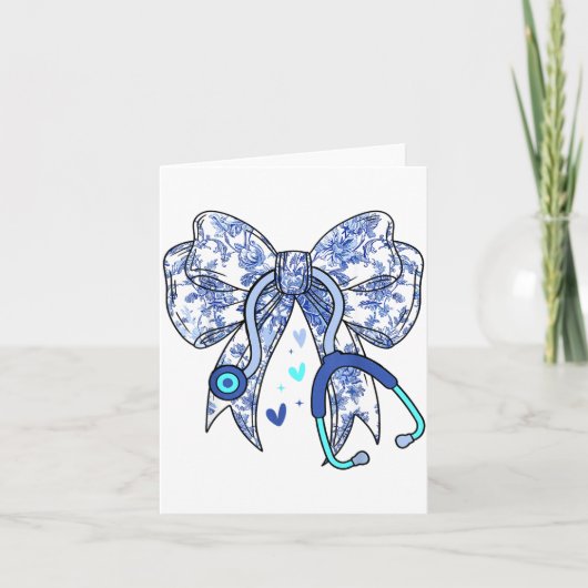 花柄ブルー コケッテイ ボウ ナース 聴診器 医療 カード (正面)