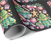 花柄プリッピーなクリスマスツリーボウ コケティ ピンクブルー ラッピングペーパー (ロールコーナー)