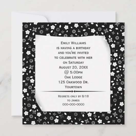 花柄プリントパーティーのカール紙 招待状 (正面)