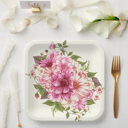 花柄プリント ペーパープレート (ウェディング)