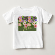 花柄ベビーTシャツ ピンクのアスターズ＆彼女の名前
