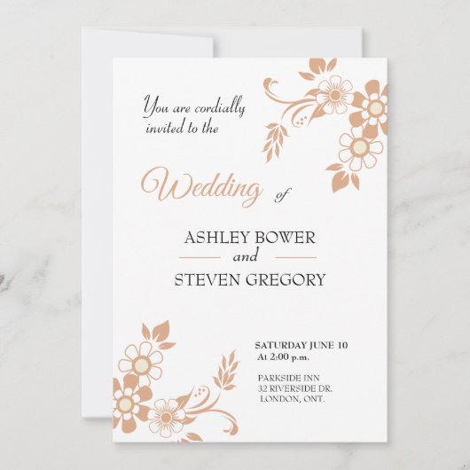 花柄ベージュ 招待状 (正面)