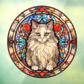 花柄ペット猫の凝視 擬似ステンドグラス ウィンドウサイン (シート3)
