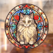 花柄ペット猫の凝視 擬似ステンドグラス ウィンドウサイン (シート2)
