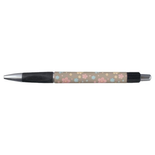 花柄ペン (ブラウン基調) ボールペン (正面)