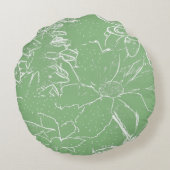 花柄ホワイト バンドル 透明 - ライト サップ グリーン ラウンドクッション (裏面)