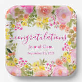 花柄ボヘミアンスプリングおめでとうブライダルシャワー ペーパープレート (正面)