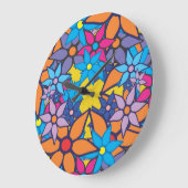 花柄ポップ・アートの芸術3号 ラージ壁時計 (傾斜)