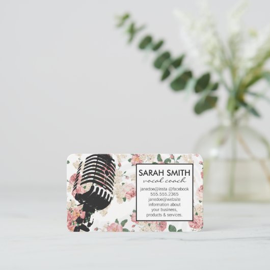 花柄マイク 名刺 (スタンド正面)