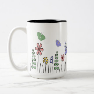 花柄マグカップ 野花蝶々 コーヒーマグ スプリング ツートーンマグカップ