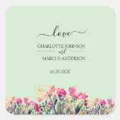 花柄ミントグリーンステッカー スクエアシール (正面)