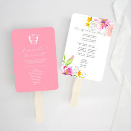 花柄モノグラムの結婚式プログラムファンテンプレート ハンドファン
