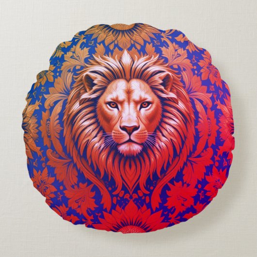 花柄ライオンブラッシュポリエステル ラウンドクッション (正面)