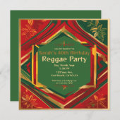 花柄ラスタカラーカスタマイズ可能なレゲエパーティー 招待状 (正面/裏面)