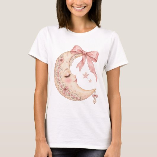 花柄リボンの三日月 Tシャツ (正面)