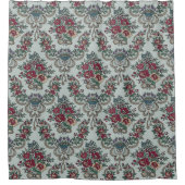 花柄レッドグリーンイエローブルー シャワーカーテン (正面)