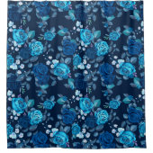 花柄ヴィンテージ青バラ シャワーカーテン (正面)