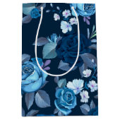 花柄ヴィンテージ青バラ ミディアムペーパーバッグ (正面)