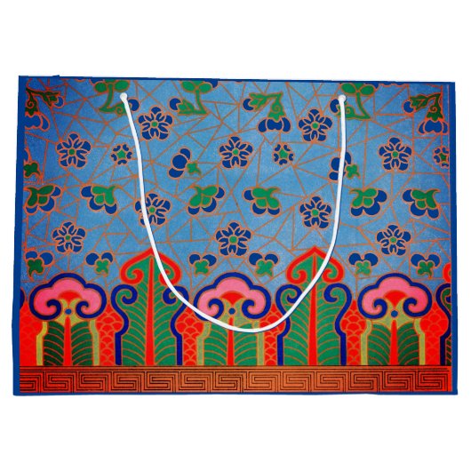 花柄中国の抱き枕フローラブルーピンク ラージペーパーバッグ (裏面)