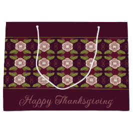 花柄付きバーガンディ ラージペーパーバッグ