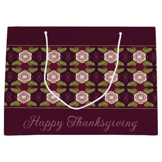 花柄付きバーガンディ ラージペーパーバッグ (正面)